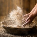 rozsypywanie mąki z orkiszu